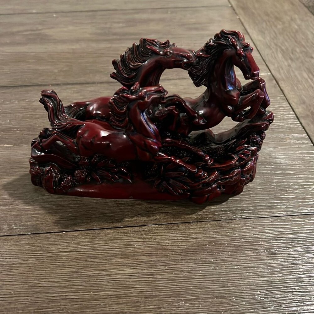 Vintage 8” Red Resin Wild Horses Statue